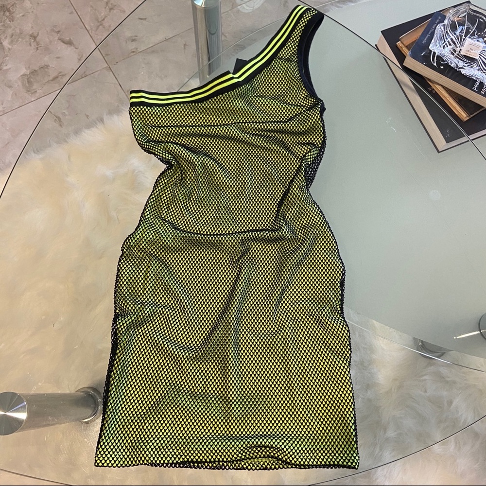 Neon green & black mesh dress